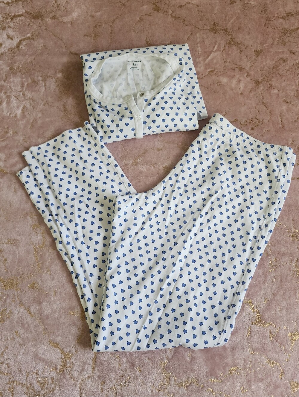 ROLLER RABIT | White Pajama Set with Blue Heart Print